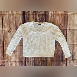 Nikkak Women's V-Neck Long Sleeve Cable Knit Ivory Pullover Sweater Sz: S